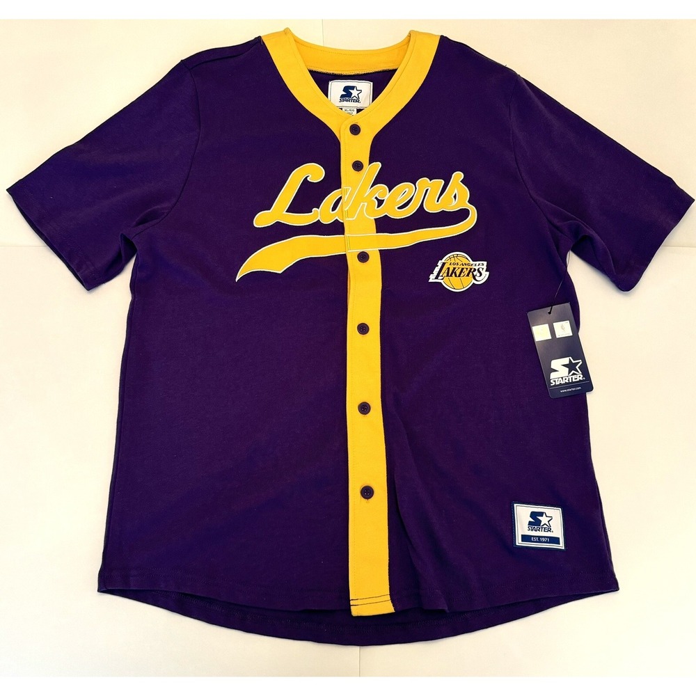 Los Angeles Lakers Starter NBA Baseball Jersey Men's Size XL Purple Gold NWT
